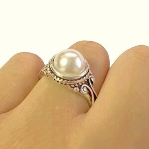 New faux pearl ring 925 silver plated Sz.6